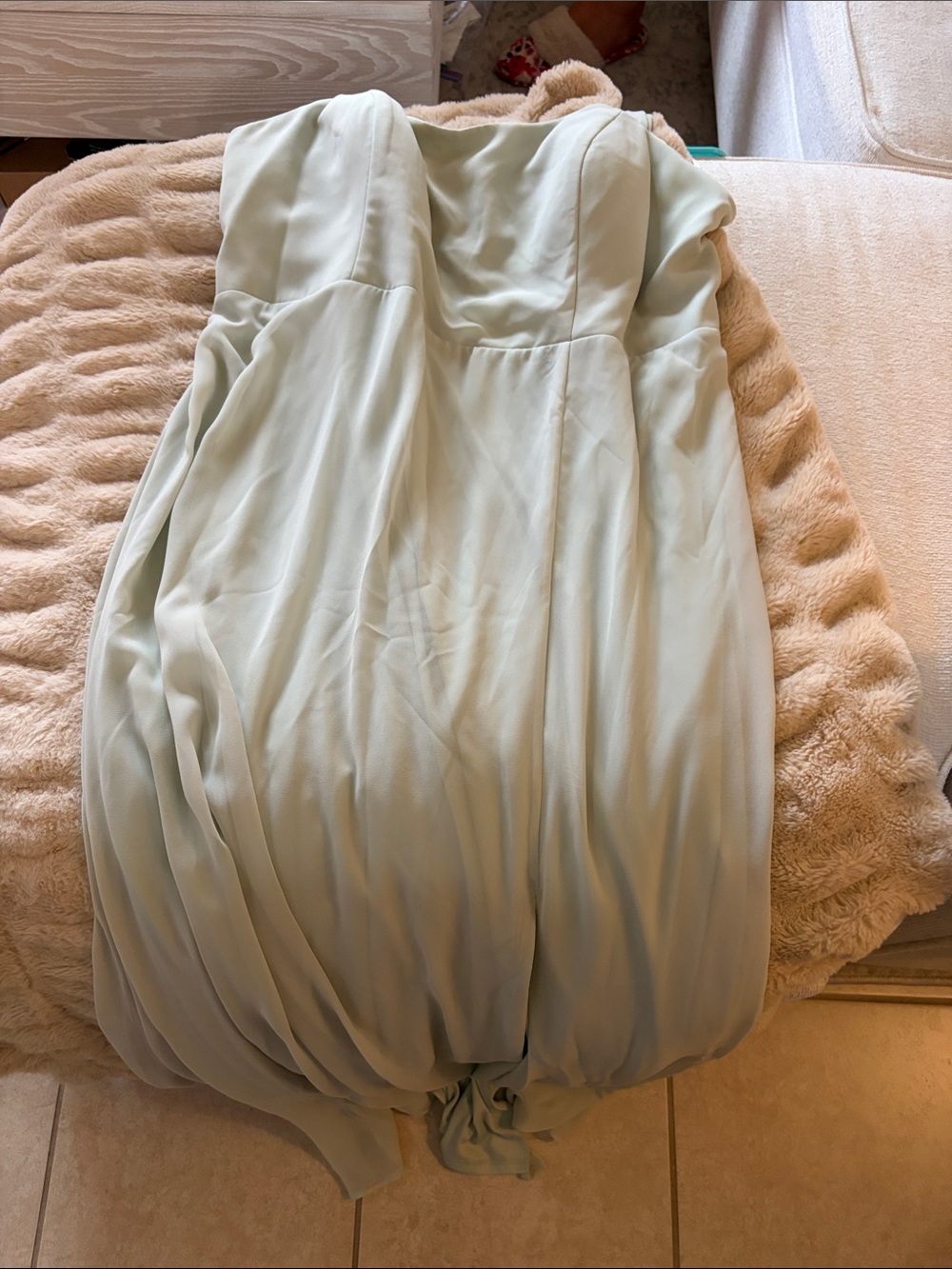 Wtoo Strapless Chiffon Dress in Light Mint